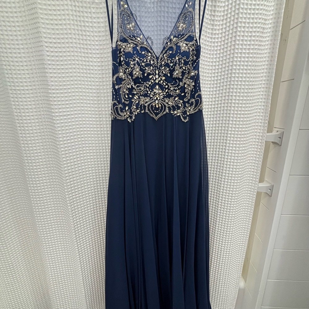 Elegant Navy Blue Embellished Evening Gown